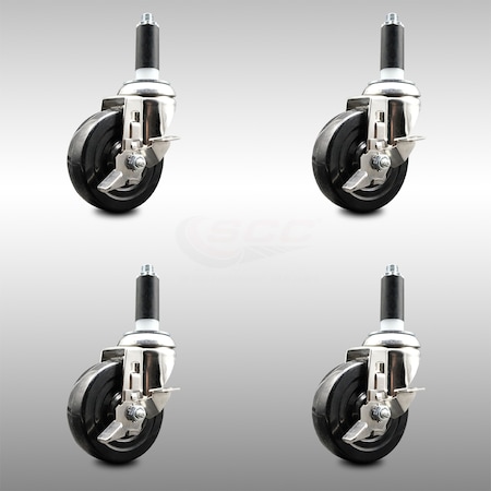 Service Caster 4 Inch 316SS Soft Rubber Swivel 1 Inch Expanding Stem Caster Set Brake SCC SCC-SS316EX20S414-SRS-TLB-1-4